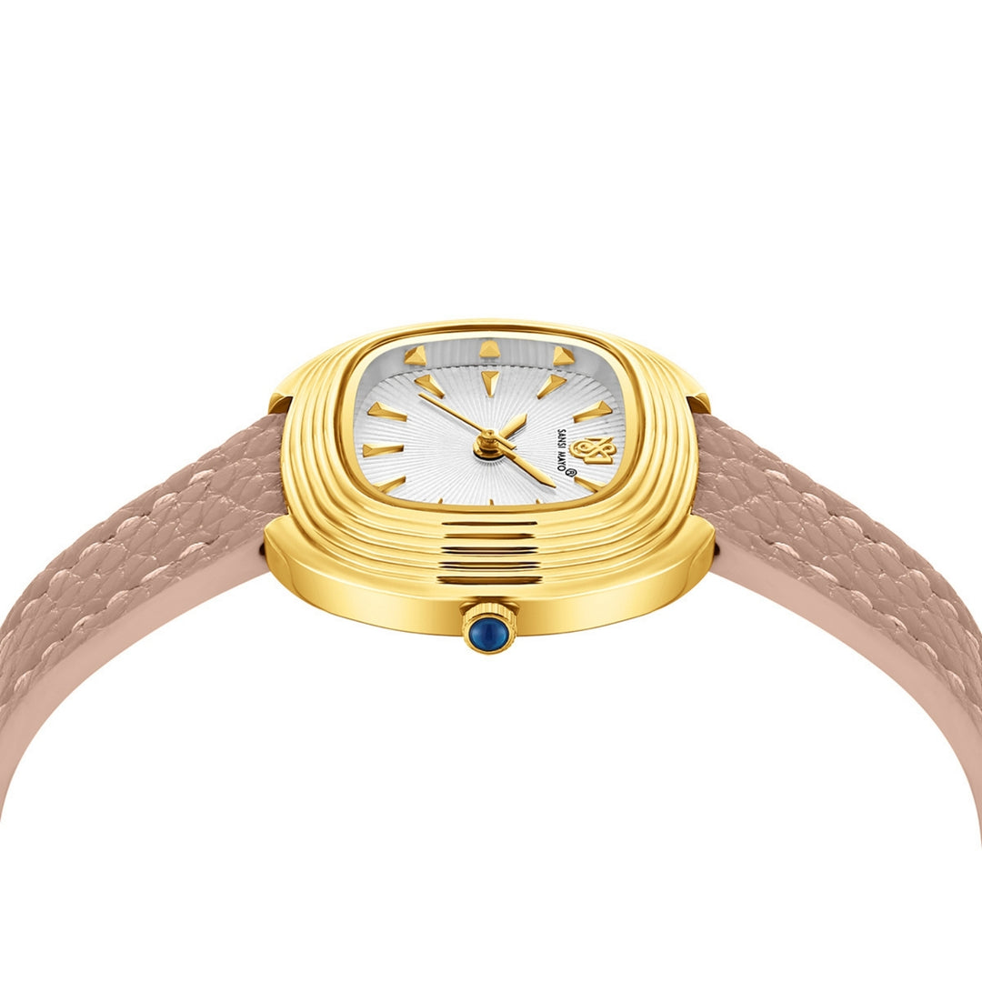 Verona Peach Dial Gold Square Watch for Women