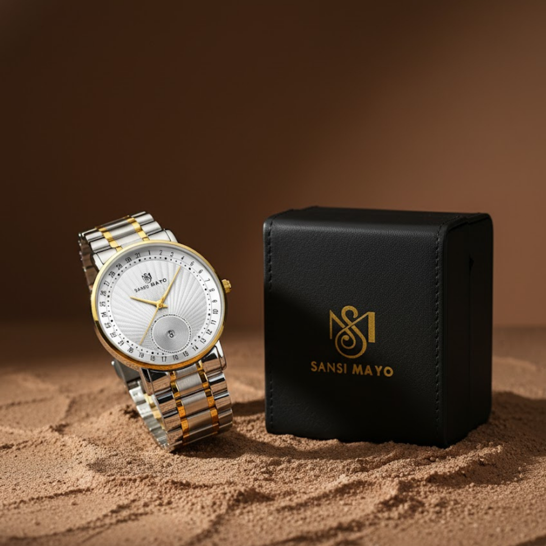 Two-Tone Silver & Gold Stainless Steel Watch — White Dial
