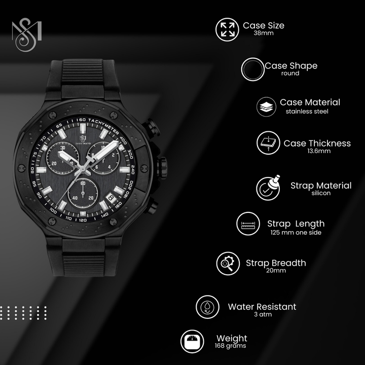 Romano All-Black Men’s Watch — Black Dial, Black Silicone Strap