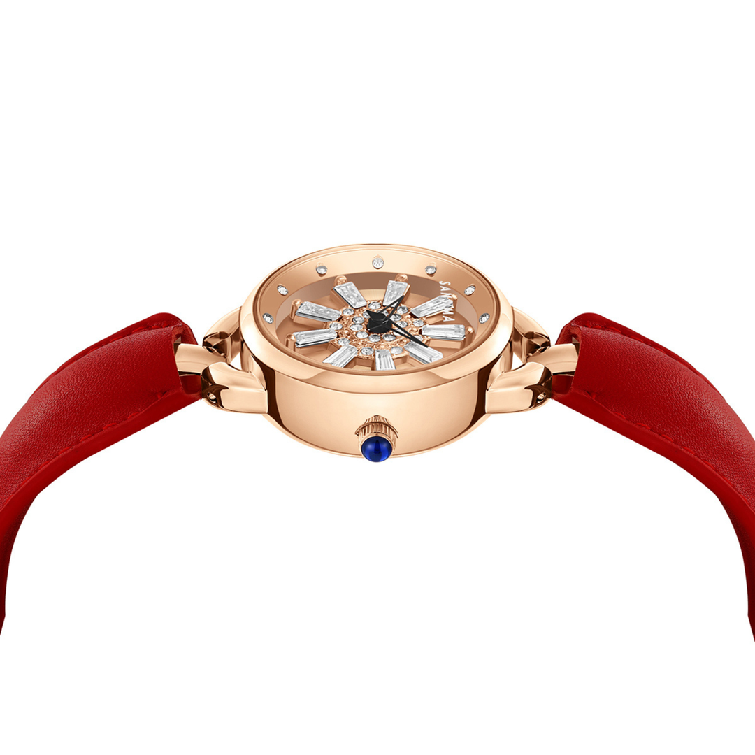 Aurora Women Dynamic Rotating Dial Watch Ð Red & Rose Gold Edition