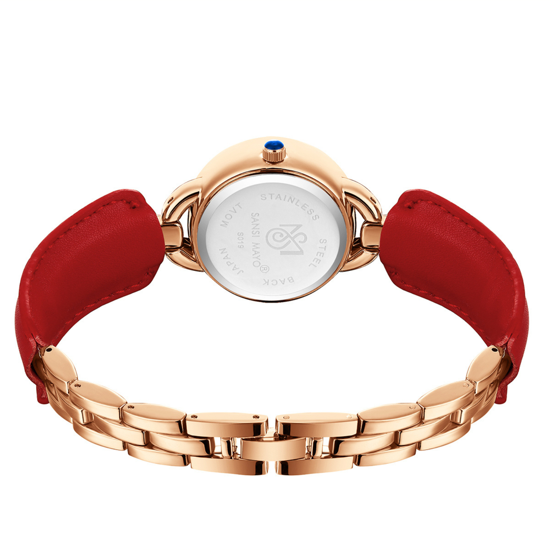 Aurora Women Dynamic Rotating Dial Watch Ð Red & Rose Gold Edition