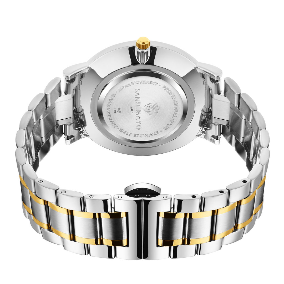 Two-Tone Silver & Gold Stainless Steel Watch — White Dial