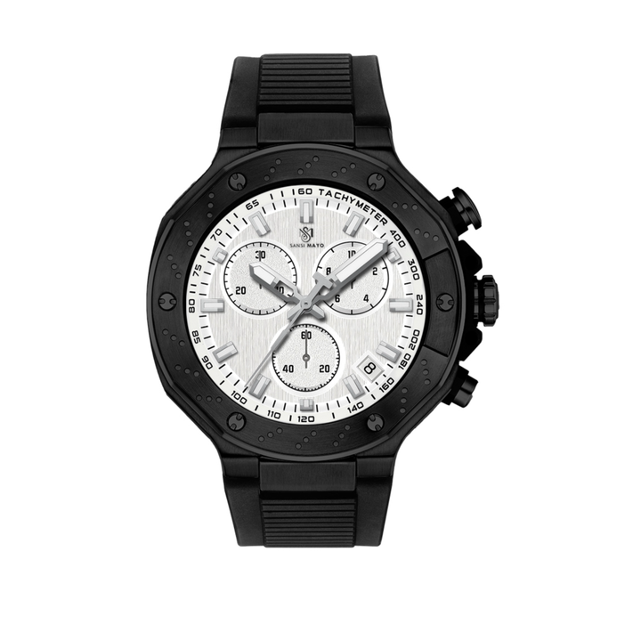 Romano White Dial Men’s Watch — Black Case & Silicone Strap