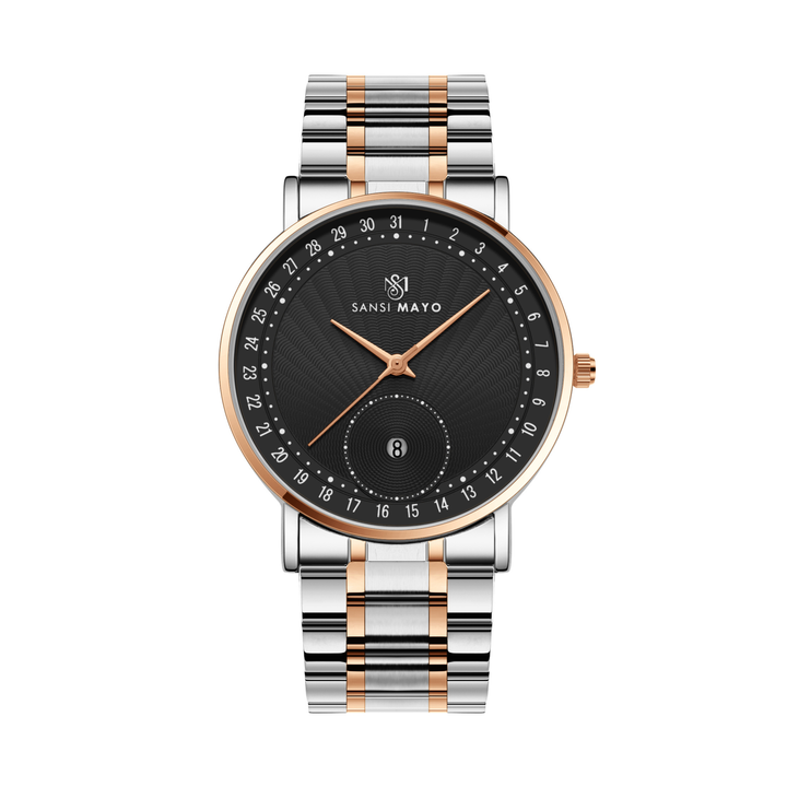 Sansi Mayo AxisTwo-Tone Rose Gold Stainless Steel Watch — Black Dial