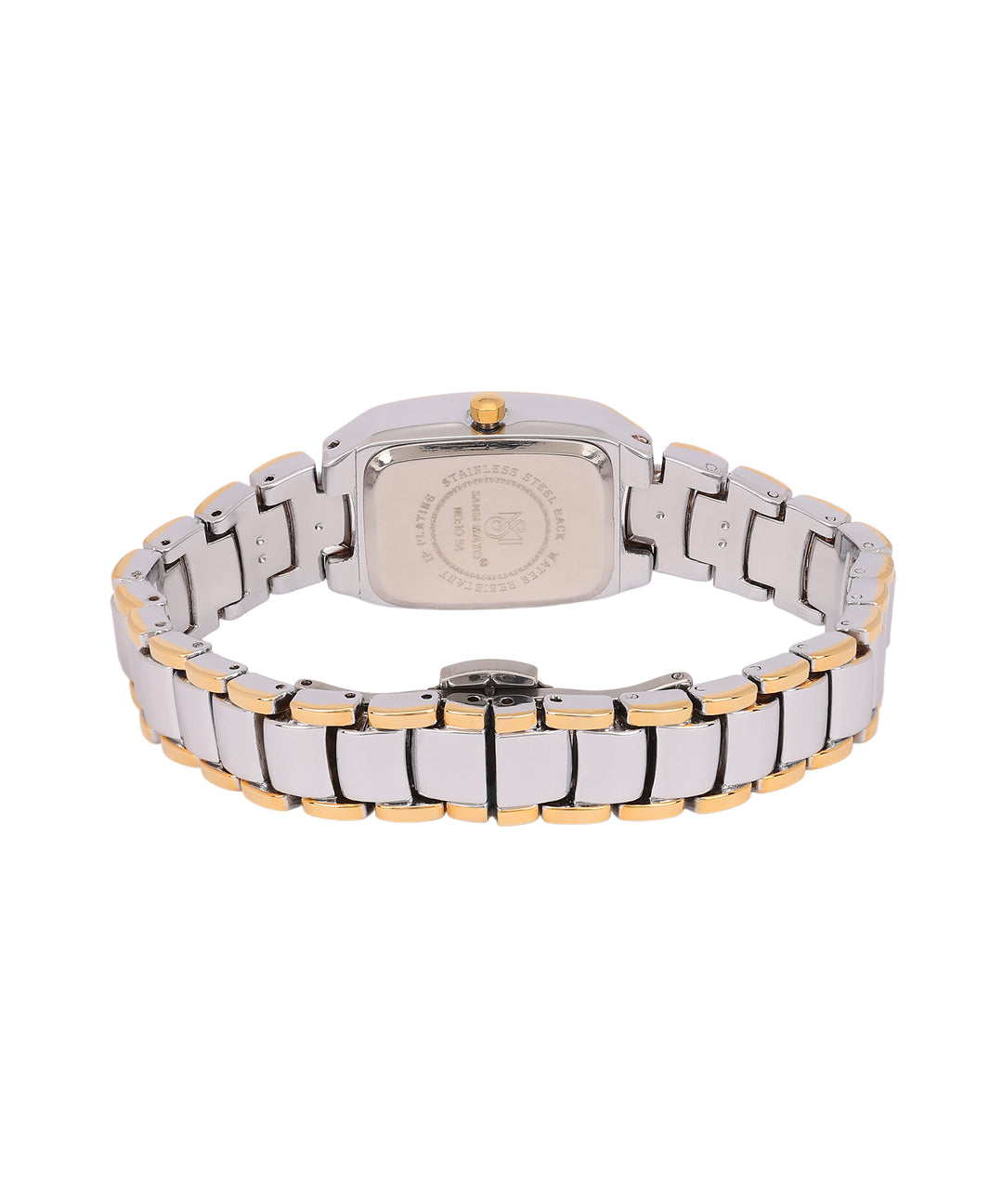 Sansimayo Women’s Rectangle Blue Dial Watch with 2 Bracelet Set – Two Tone Silver Gold