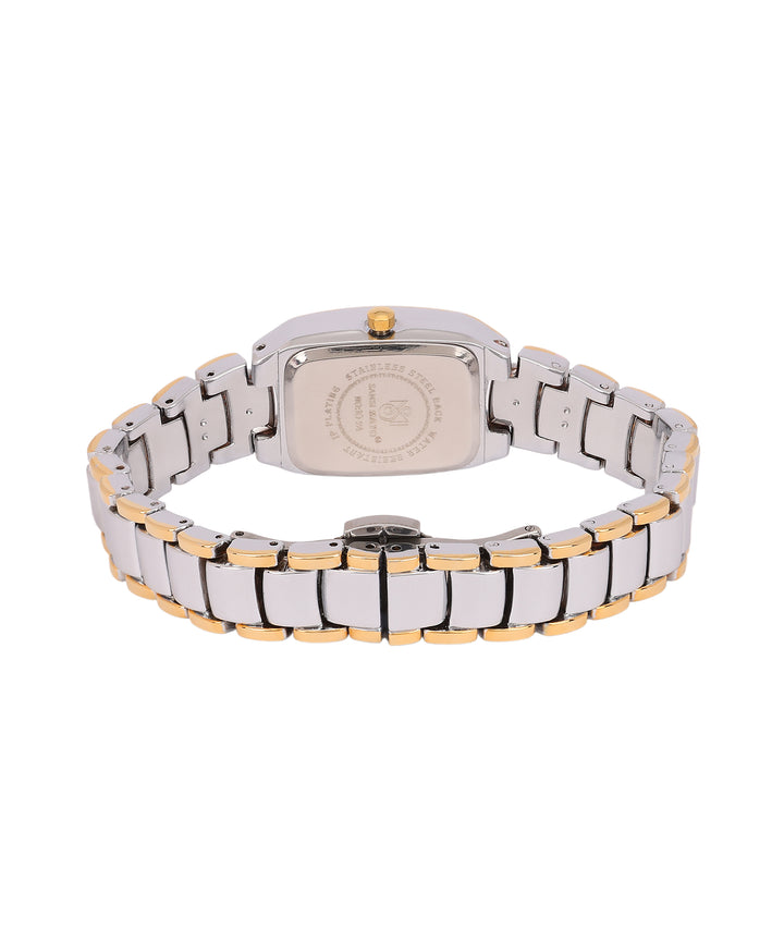 Sansimayo Women’s Rectangle Blue Dial Watch with 2 Bracelet Set – Two Tone Silver Gold