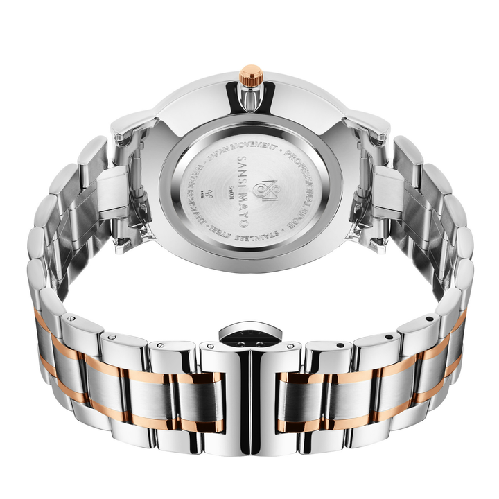 Sansi Mayo AxisTwo-Tone Rose Gold Stainless Steel Watch — Black Dial