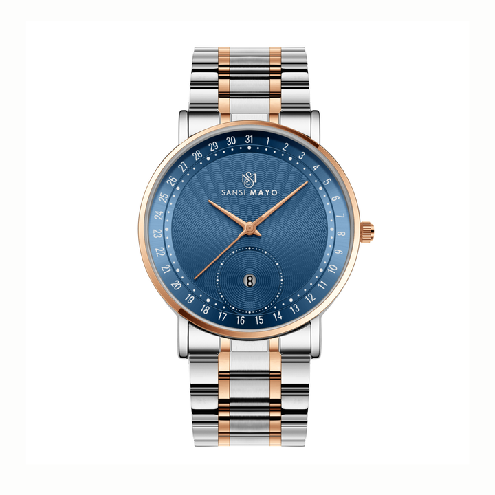 Classic Two-Tone Rose Gold Stainless Steel Watch — Blue Dial Edition