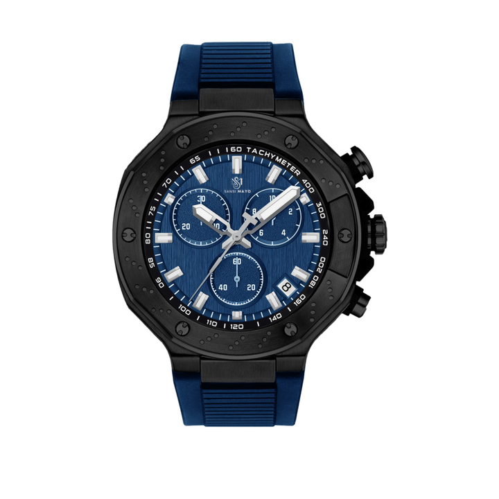 Romano Blue Dial Men’s Watch — Black Case & Silicone Strap