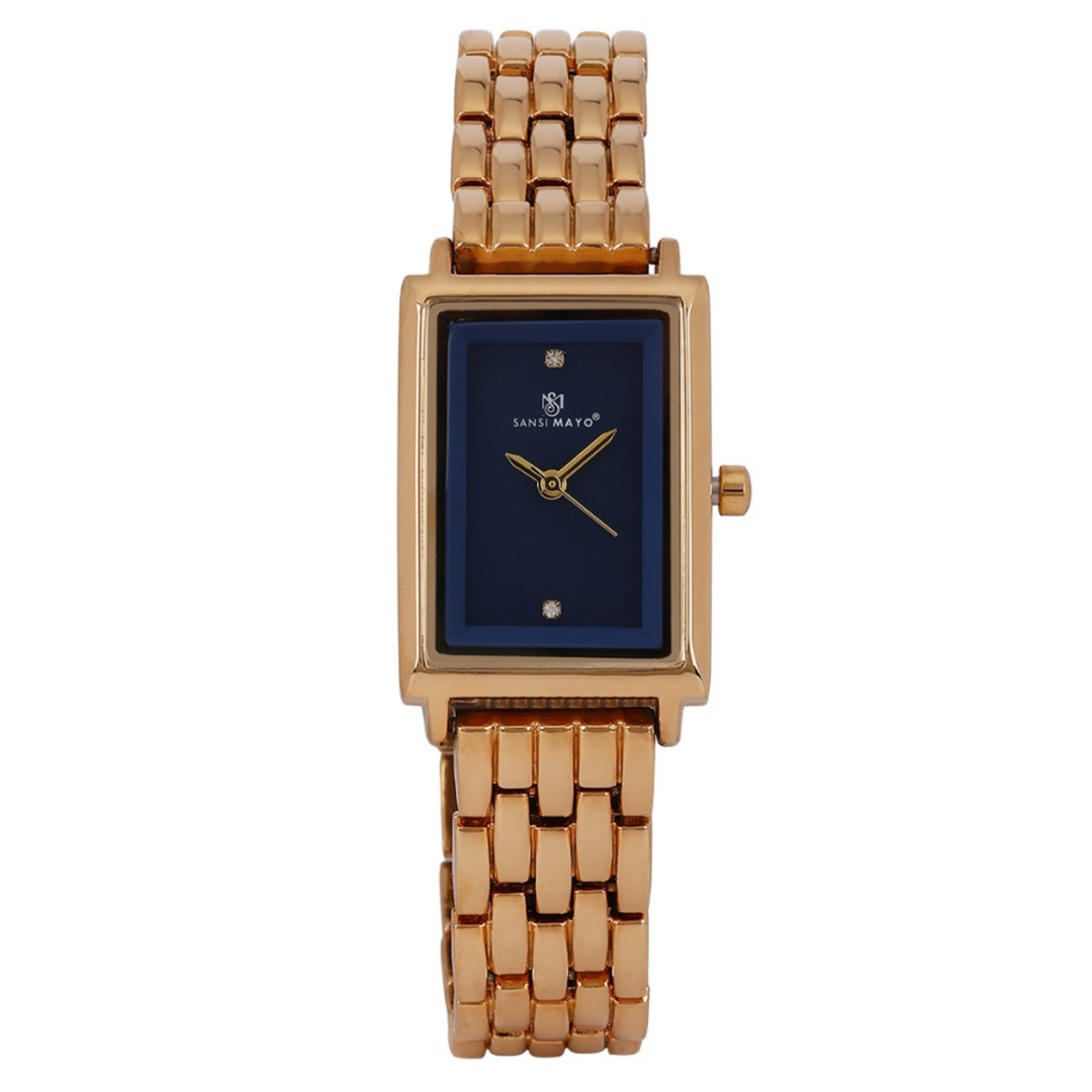 Sansi Mayo Women’s Watch, Bangle & Ring Gift Set — Gold Stainless Steel with Blue Dial & Crystal Egyptian Stone