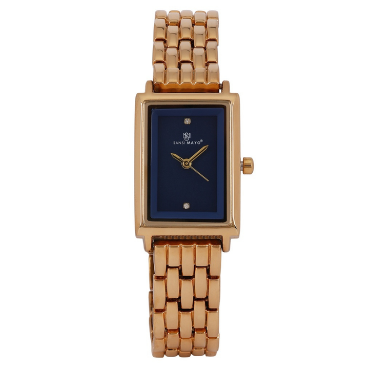 Sansi Mayo Women’s Watch, Bangle & Ring Gift Set — Gold Stainless Steel with Blue Dial & Crystal Egyptian Stone