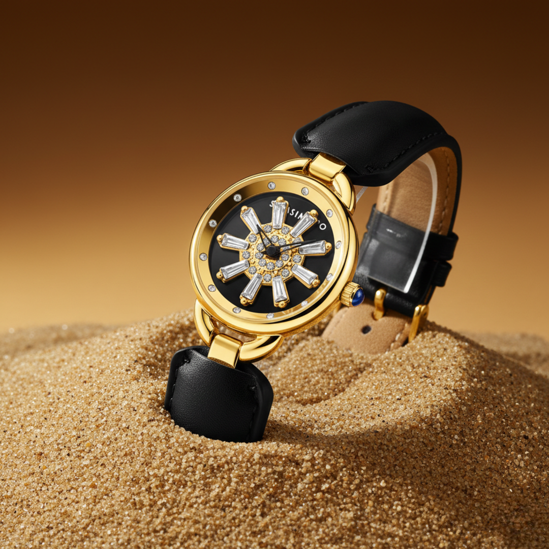 Aurora Women Dynamic Rotating Dial Watch Ð Black Gold Edition