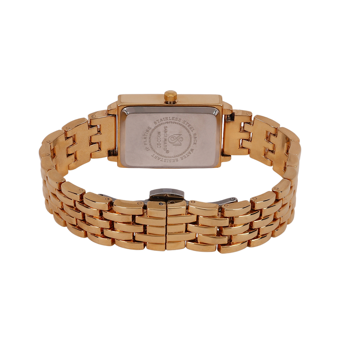 Sansi Mayo Women’s Watch, Bangle & Ring Gift Set — Gold Stainless Steel with Blue Dial & Crystal Egyptian Stone