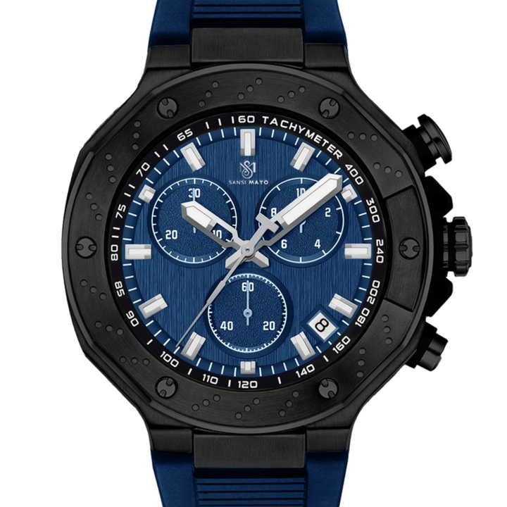 Romano Blue Dial Men’s Watch — Black Case & Silicone Strap