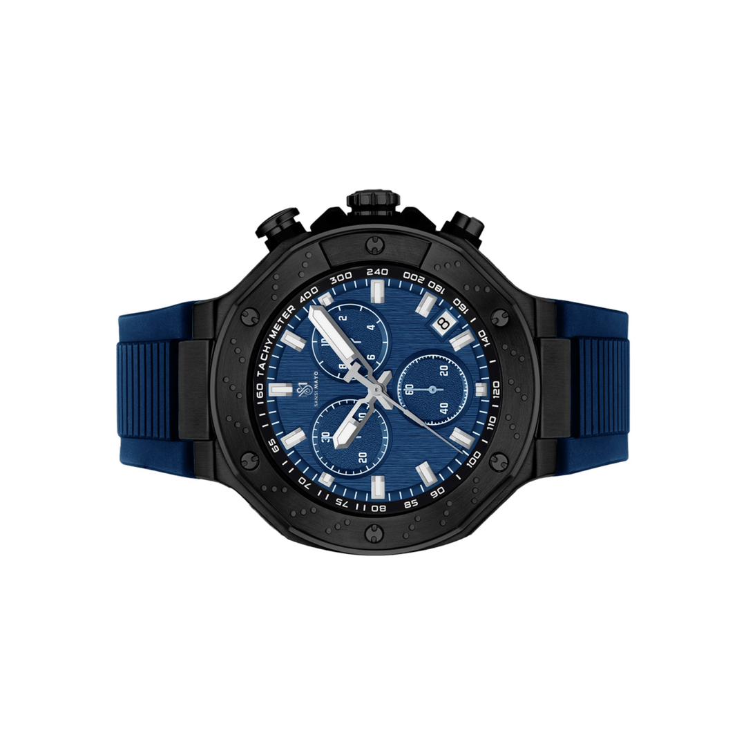 Romano Blue Dial Men’s Watch — Black Case & Silicone Strap