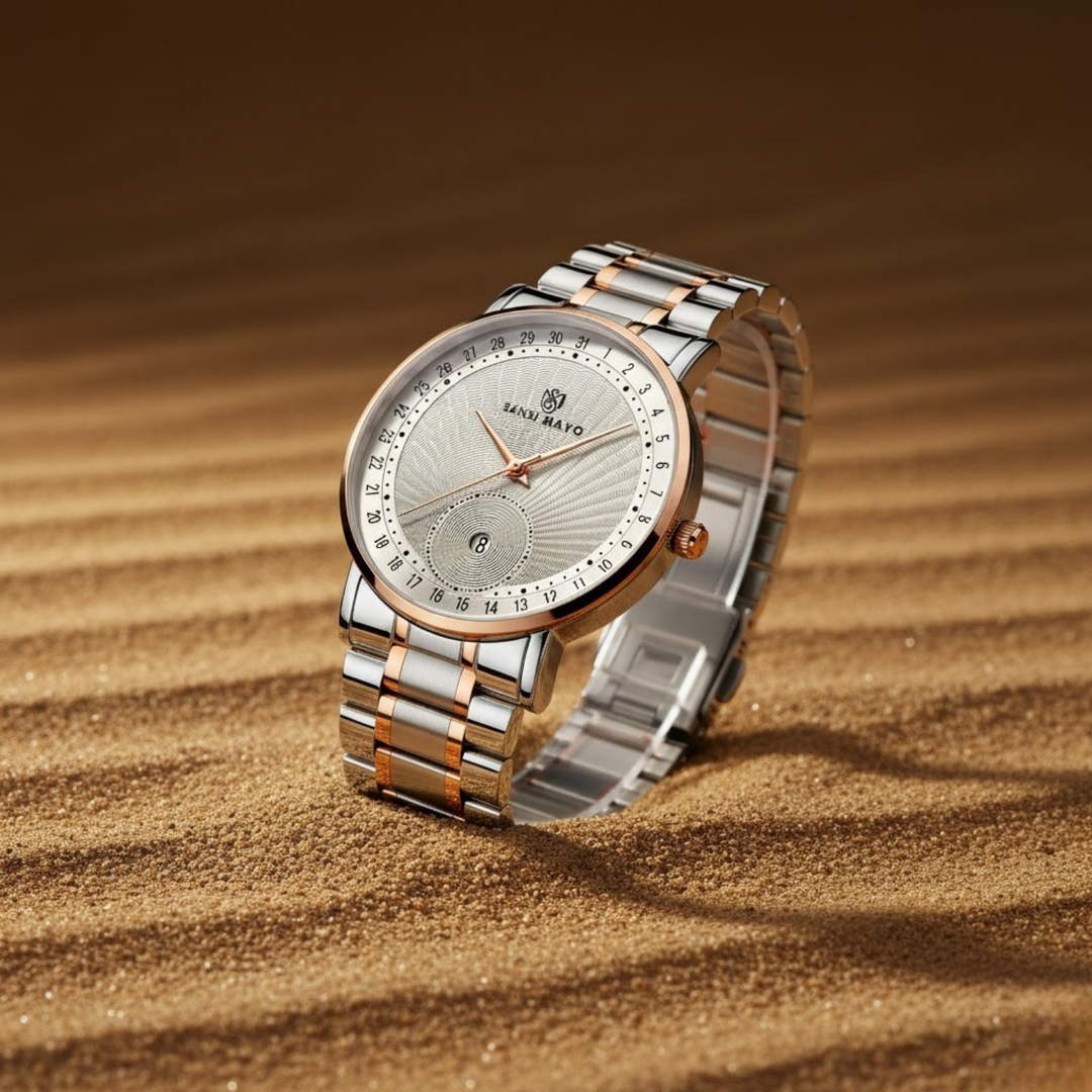 Two-Tone Rose Gold & Silver Watch — Grey Dial