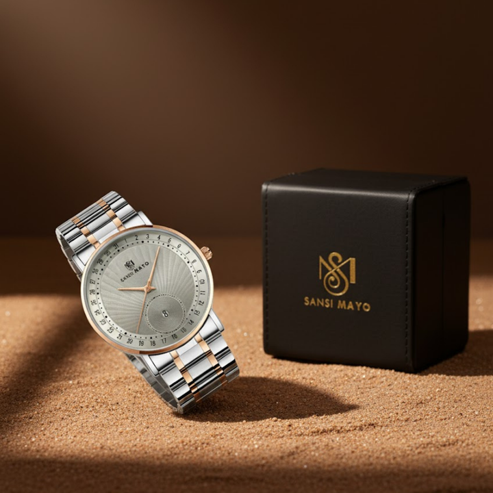Two-Tone Rose Gold & Silver Watch — Grey Dial