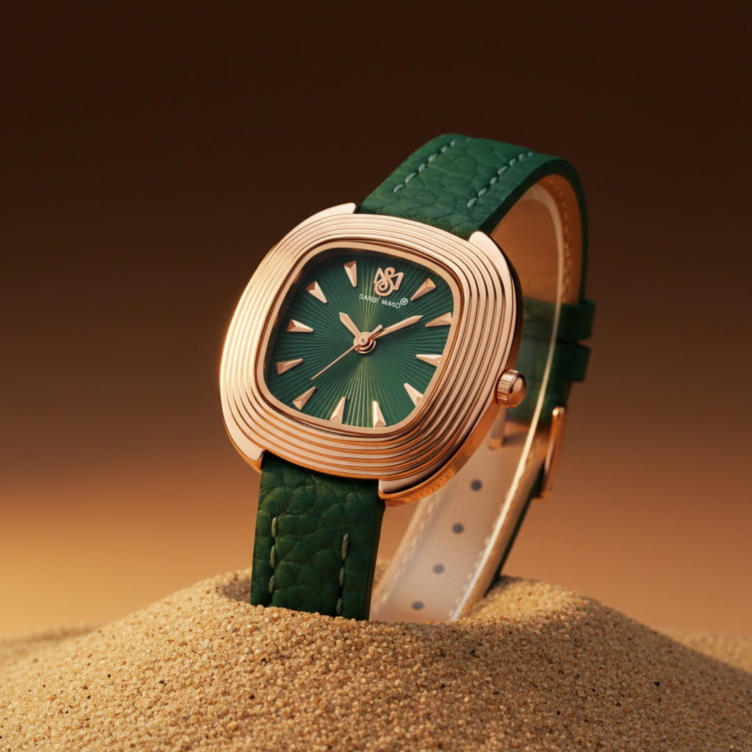 Verona Green Dial Rose Gold Leather Watch for Women