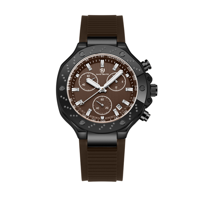 Romano Brown Dial Men’s Watch — Black Case & Silicone Strap