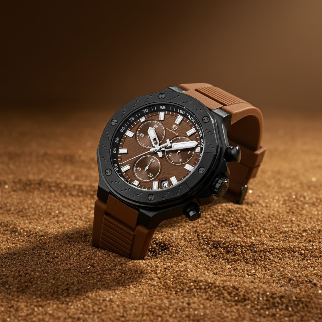 Romano Brown Dial Men’s Watch — Black Case & Silicone Strap