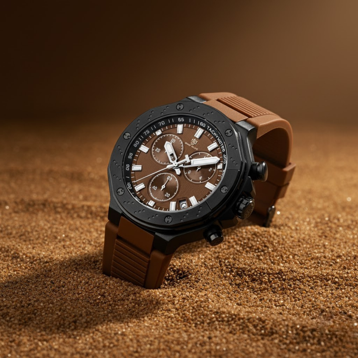 Romano Brown Dial Men’s Watch — Black Case & Silicone Strap