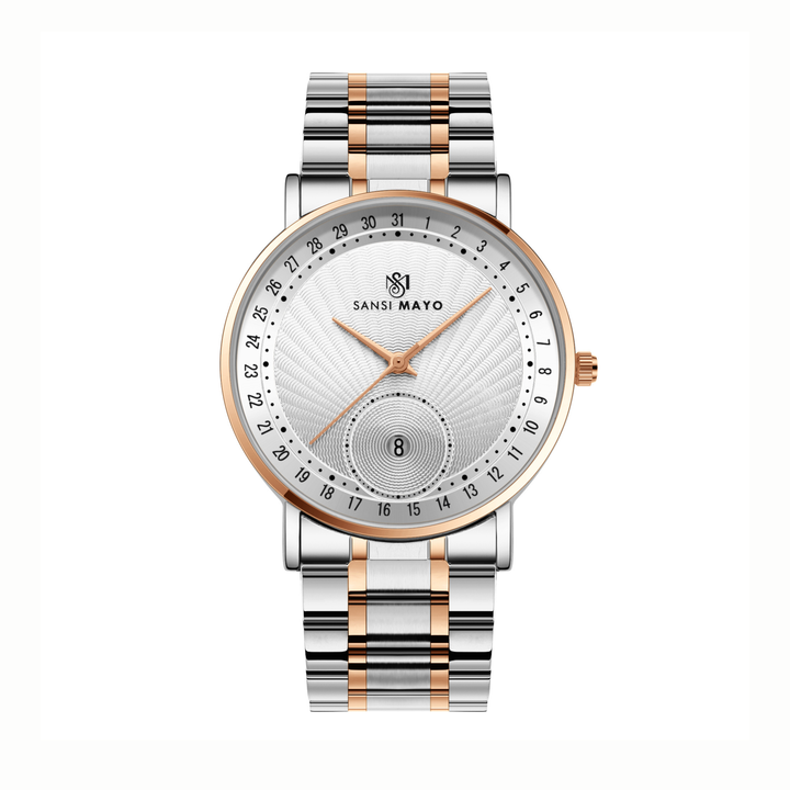 Two-Tone Rose Gold & Silver Watch — White Dial