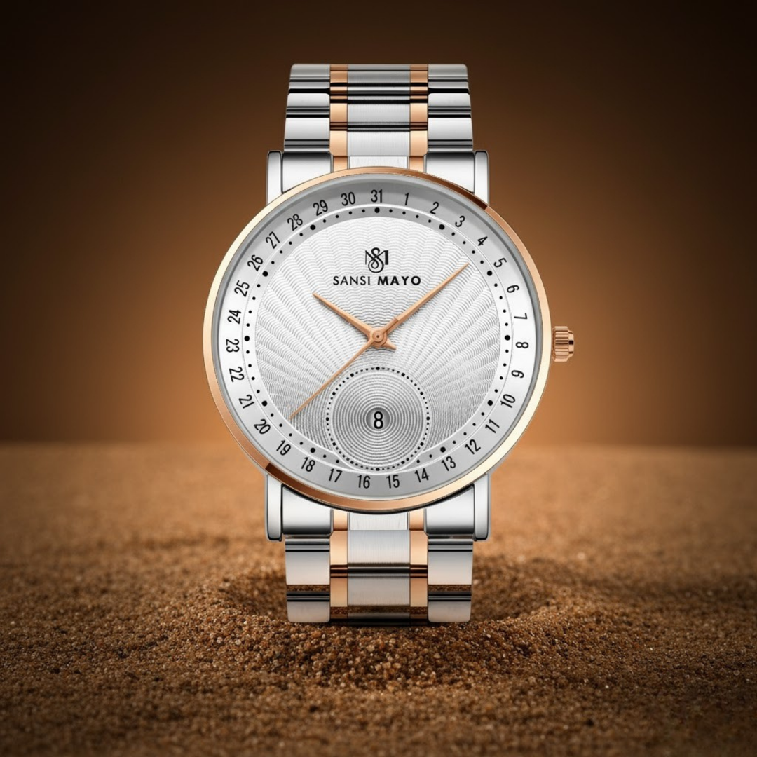 Two-Tone Rose Gold & Silver Watch — White Dial