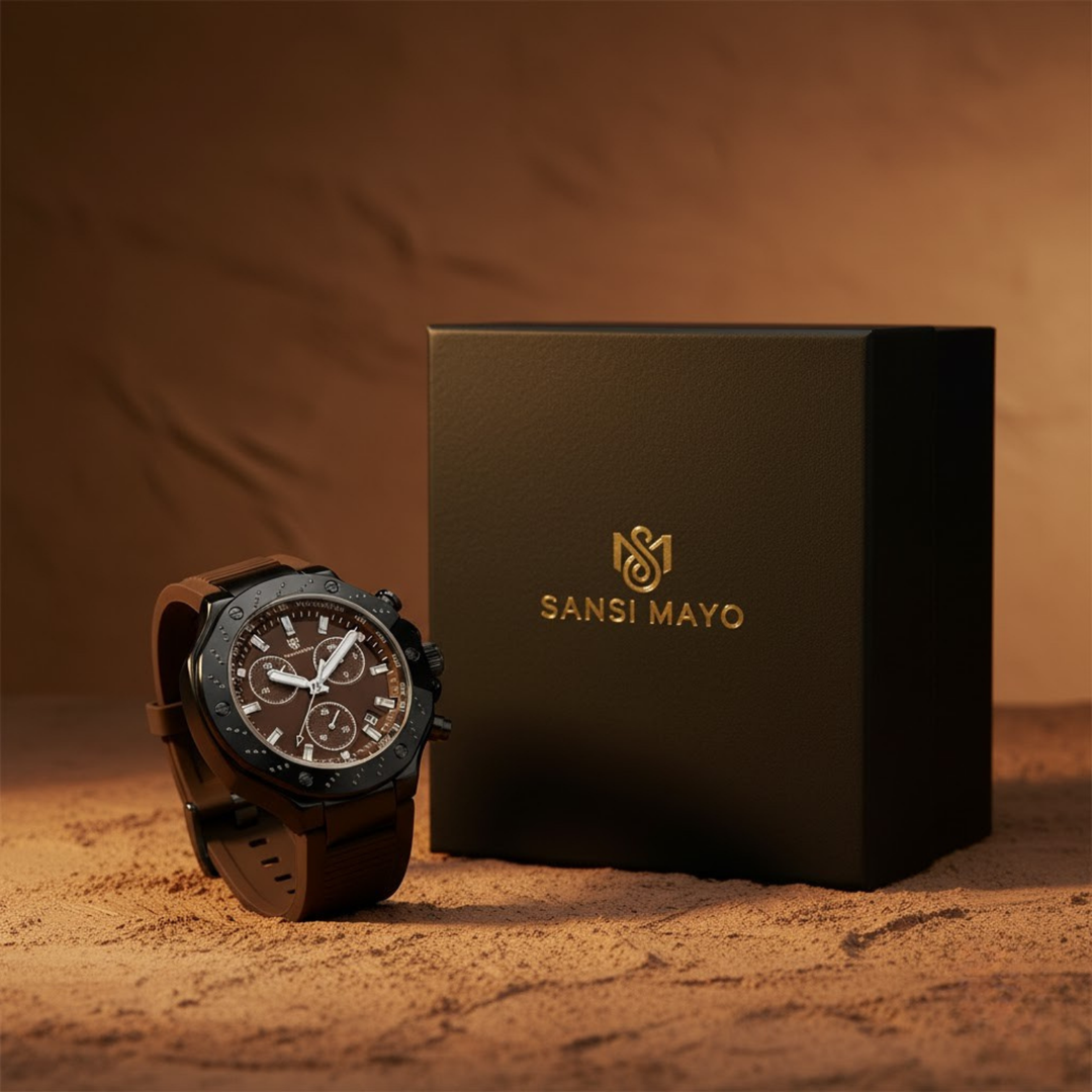 Romano Brown Dial Men’s Watch — Black Case & Silicone Strap