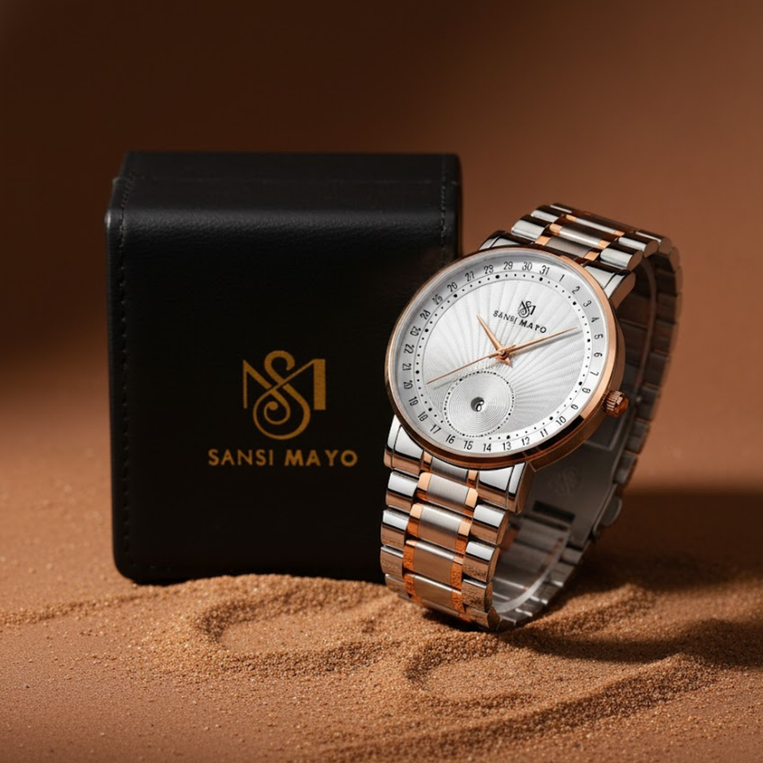 Two-Tone Rose Gold & Silver Watch — White Dial