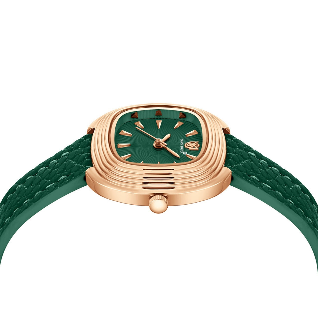 Verona Green Dial Rose Gold Leather Watch for Women