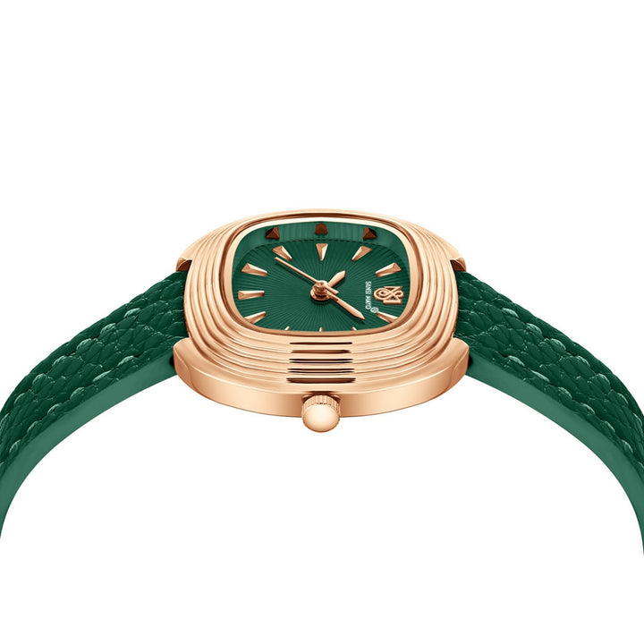 Verona Green Dial Rose Gold Leather Watch for Women
