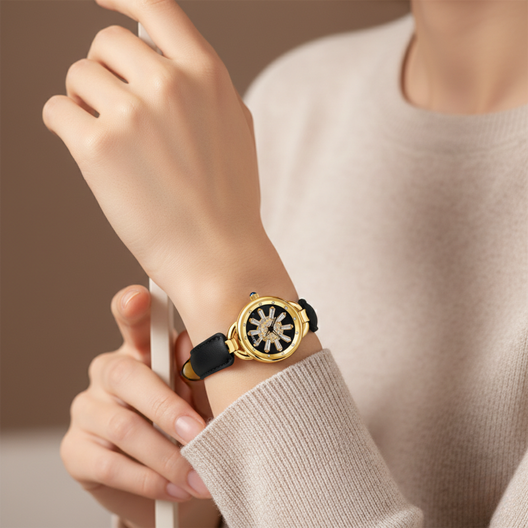 Aurora Women Dynamic Rotating Dial Watch Ð Black Gold Edition