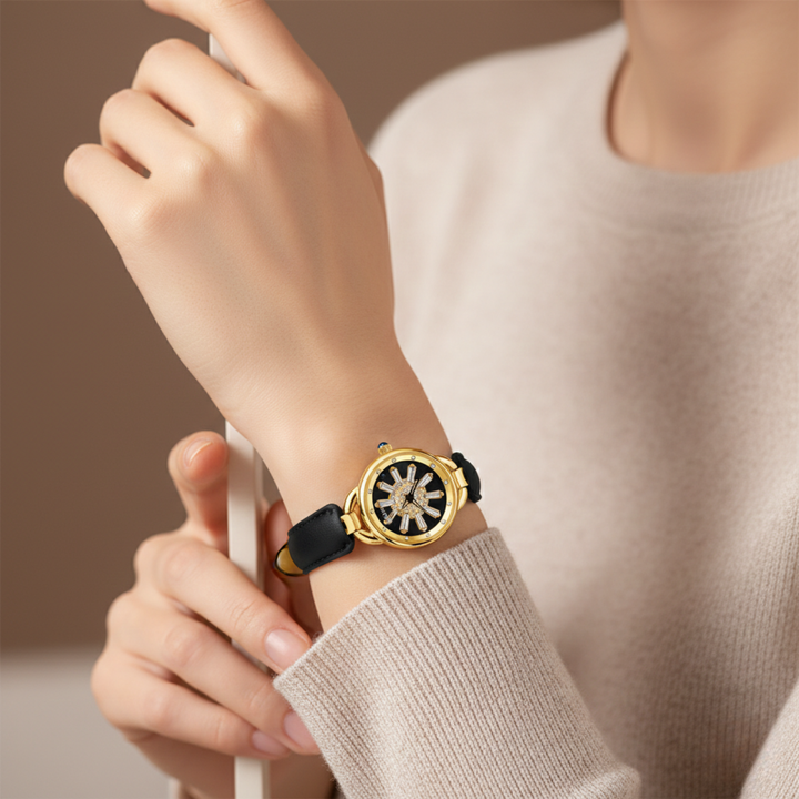 Aurora Women Dynamic Rotating Dial Watch Ð Black Gold Edition