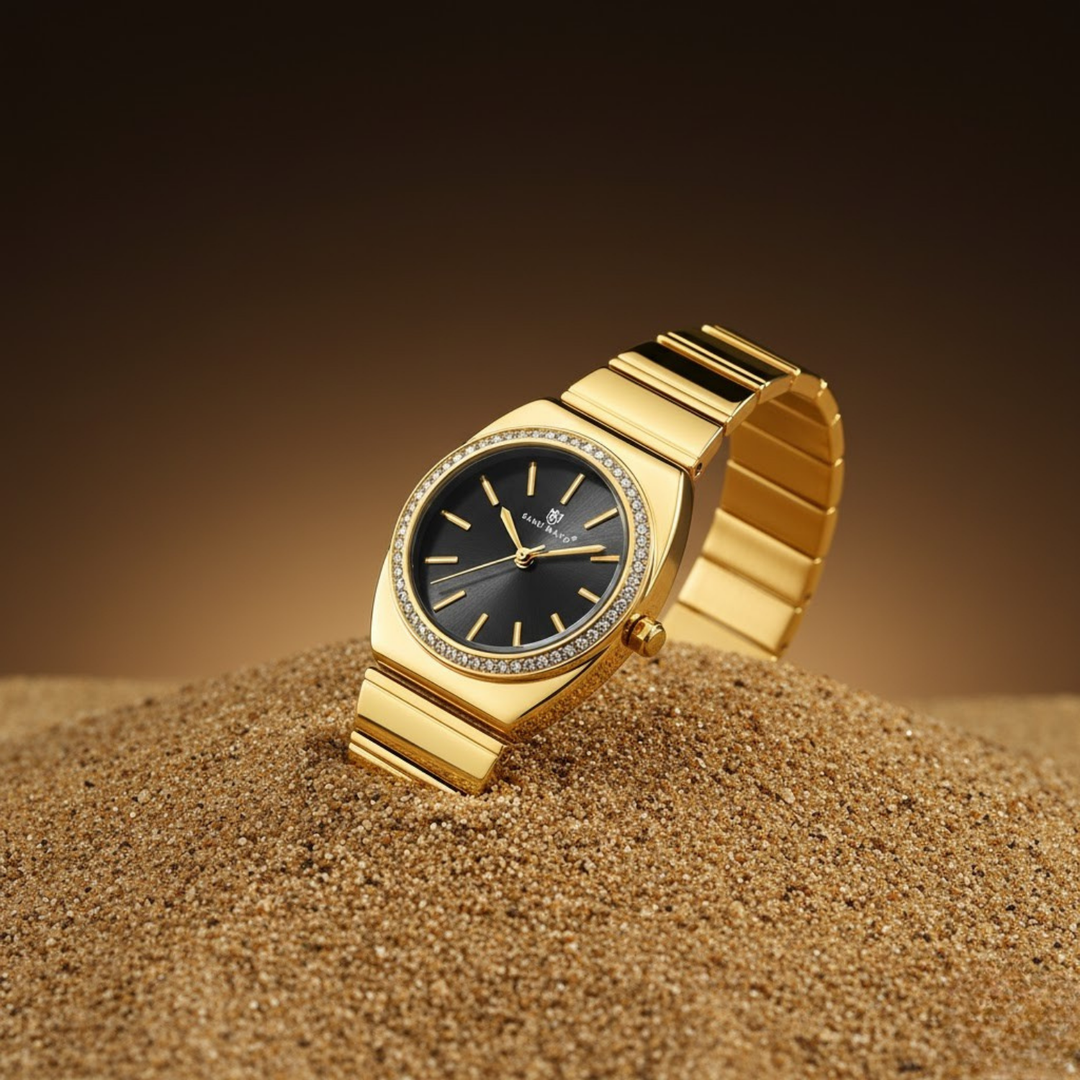 Black Dial Gold Watch — Egyptian Stone Edition