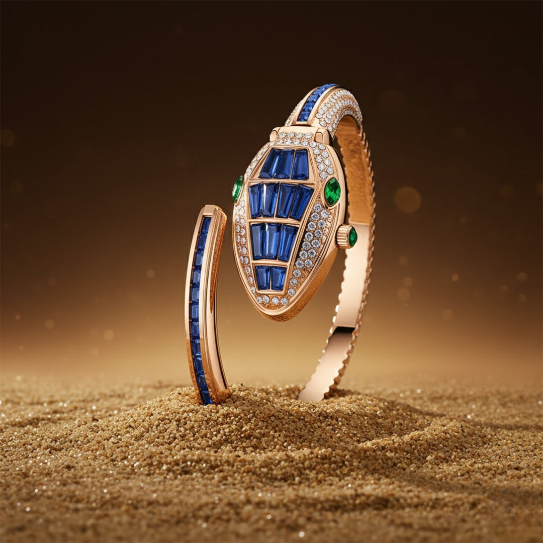 Python Rose Gold And Blue Bracelet Watch – White Dial | Sansi Mayo