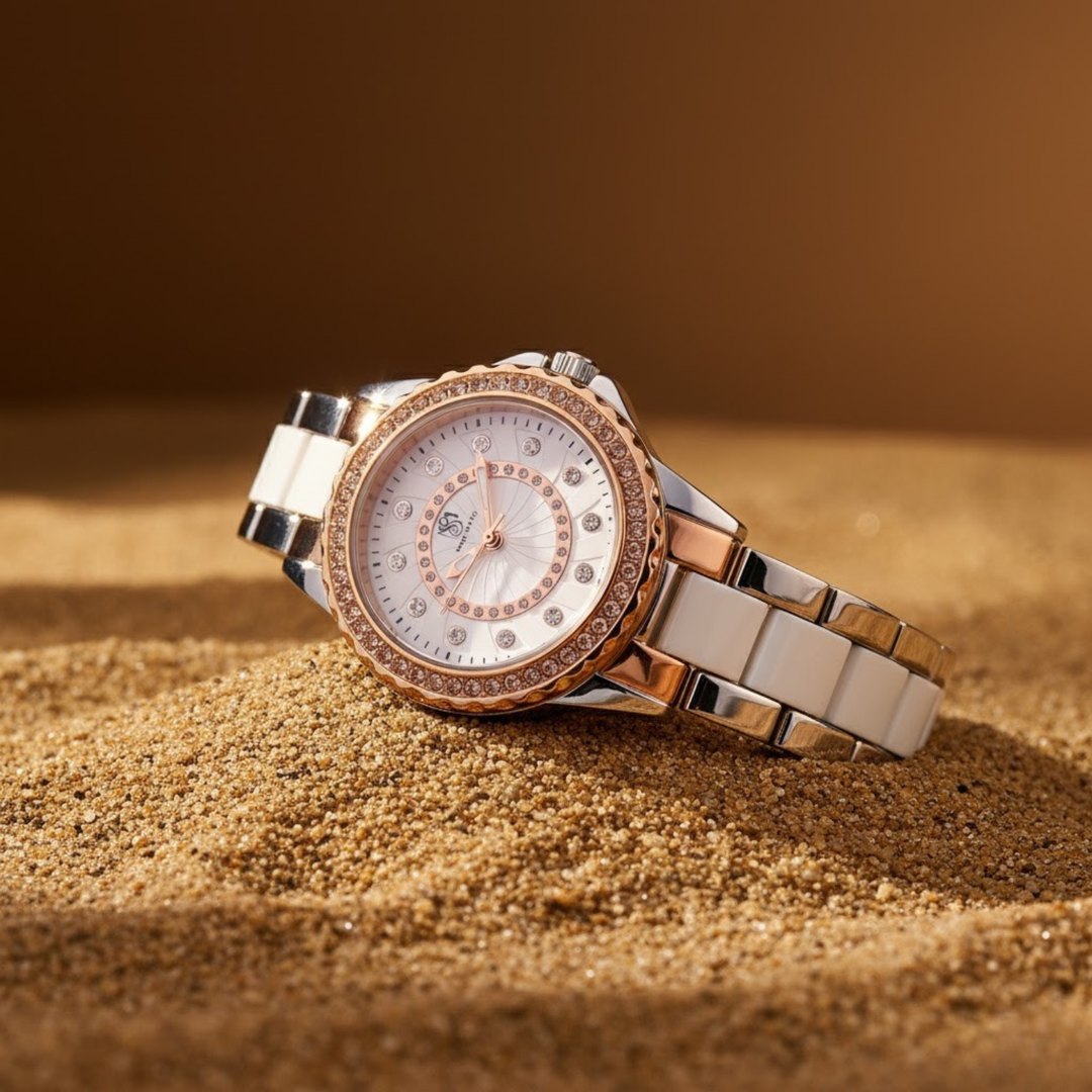 Round Two Tone  Rose Gold Wrist Watch