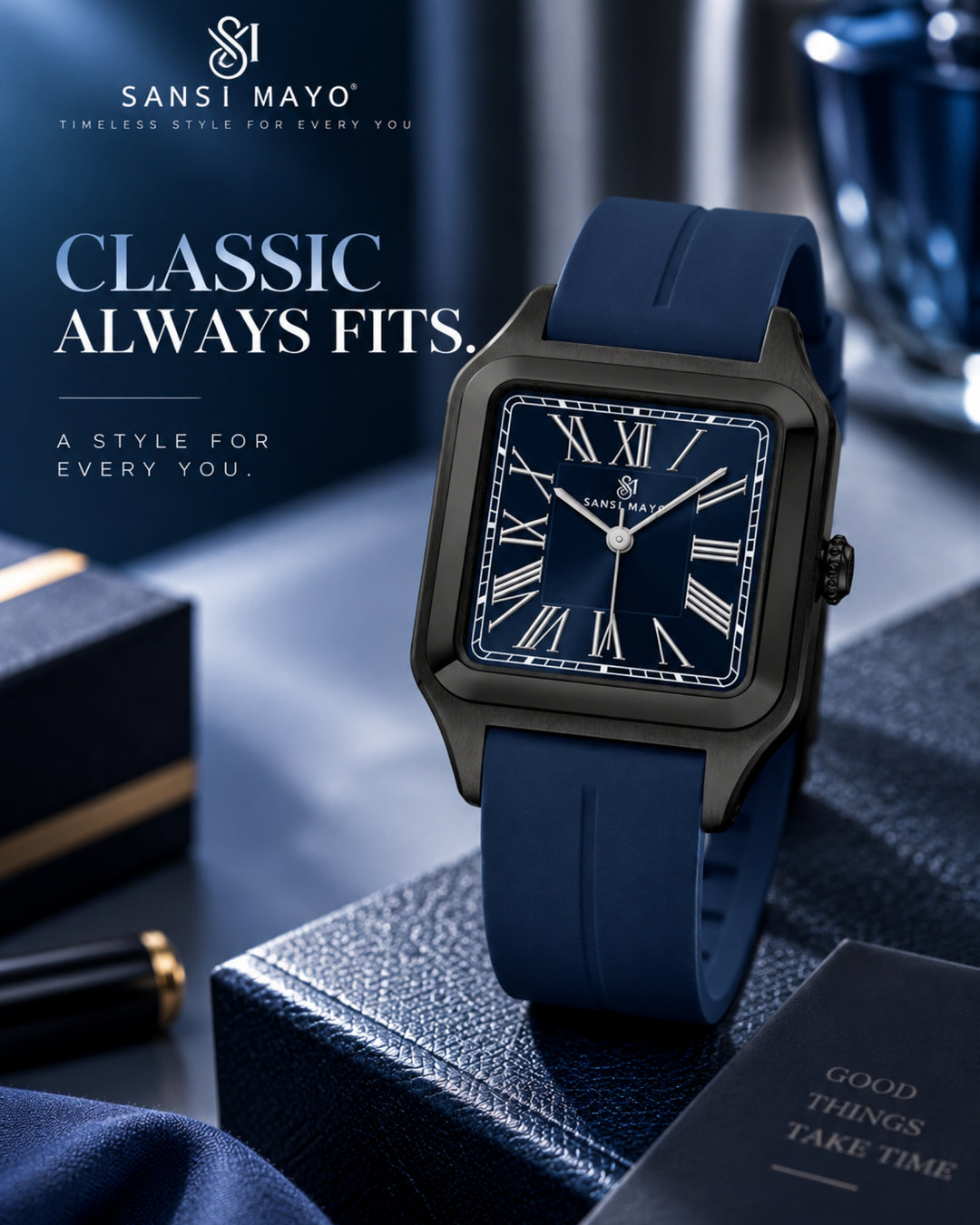 Navy Blue Square Analog