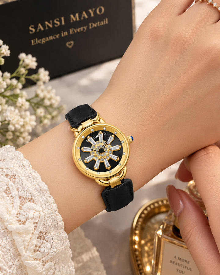 Aurora Black Dynamic Rotating Dial Watch for Women