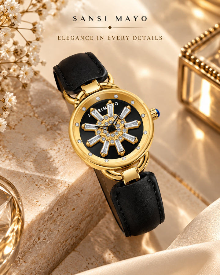 Aurora Black Dynamic Rotating Dial Watch for Women
