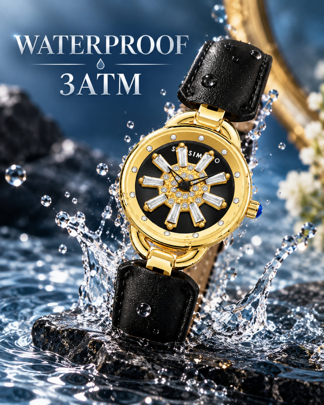 Aurora Black Dynamic Rotating Dial Watch for Women
