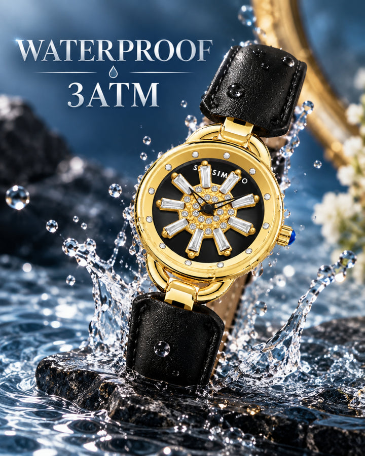 Aurora Black Dynamic Rotating Dial Watch for Women