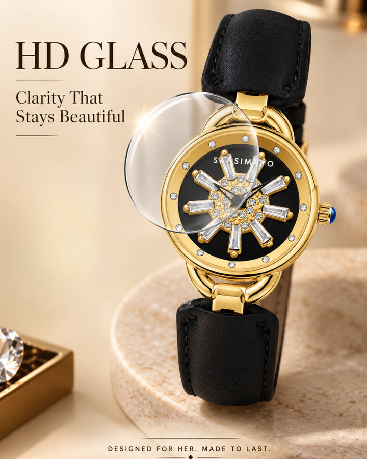 Aurora Black Dynamic Rotating Dial Watch for Women