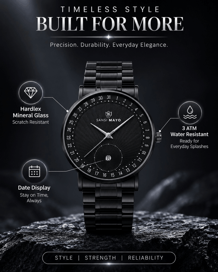 Bold Black Quartz with Date Dial