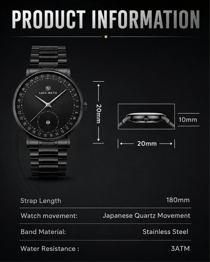 Bold Black Quartz with Date Dial