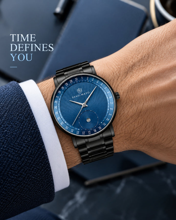 Bold Black & Blue Quartz Date Dial