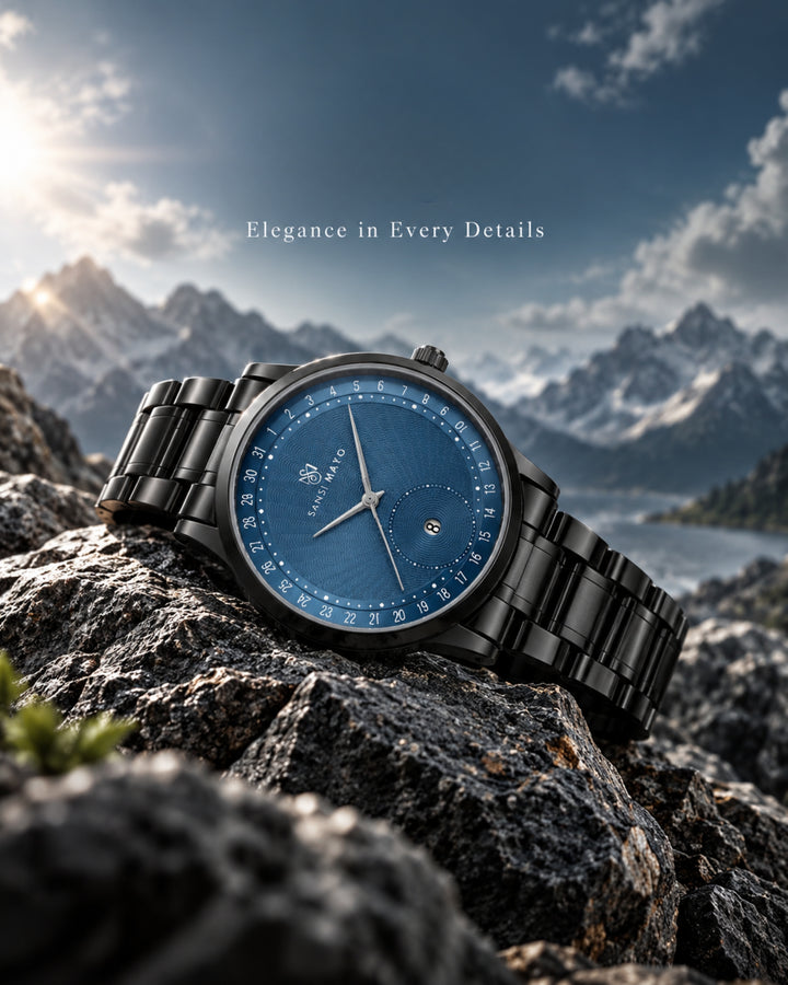 Bold Black & Blue Quartz Date Dial