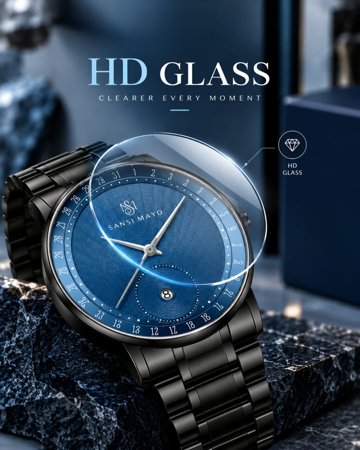 Bold Black & Blue Quartz Date Dial