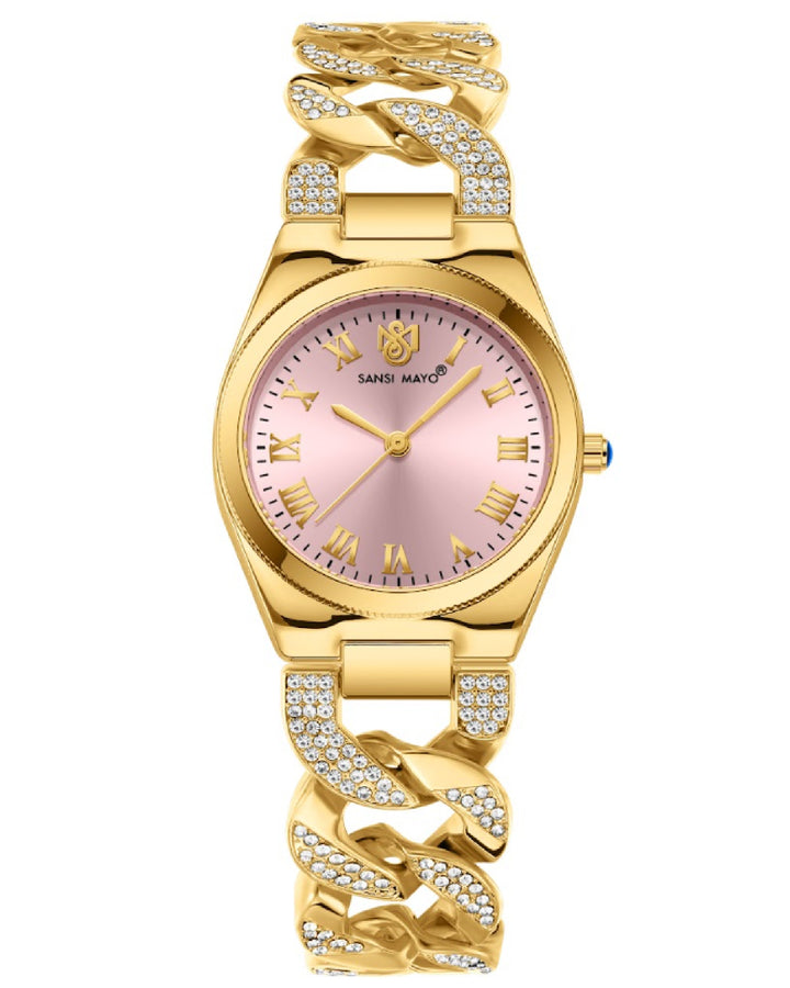 Sansi Mayo ELORA Egyptian Stone Bracelet Style Watch -Light Pink Dial, Gold Edition