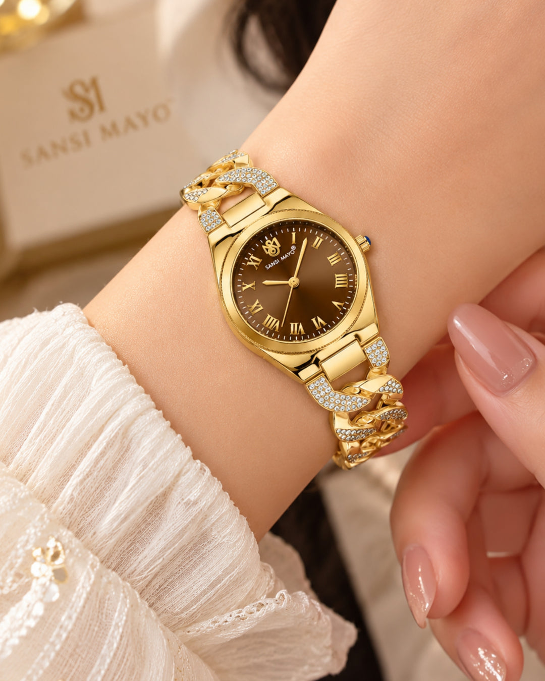 Sansi Mayo Elora Egyptian Stone Watch -Gold Edition (Brown Dial)