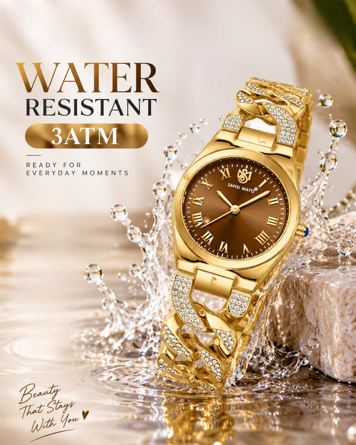 Sansi Mayo Elora Egyptian Stone Watch -Gold Edition (Brown Dial)